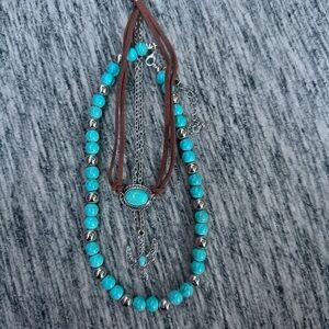 Turquoise and Silver Beaded Necklace